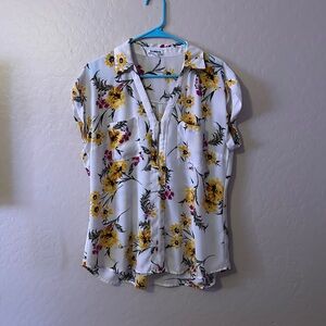 Express White and Yellow Floral Blouse
